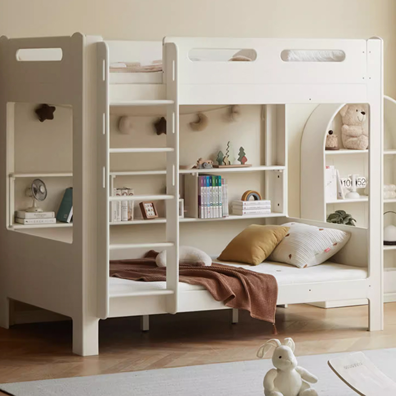 White Solid Wood Small Double-layer Children's Bed