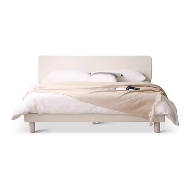Solid Wood Cream Style White Large Bed