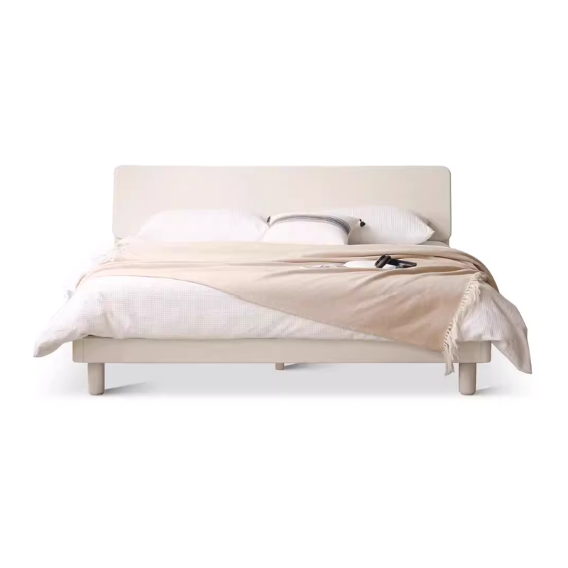 Solid Wood Cream Style White Large Bed