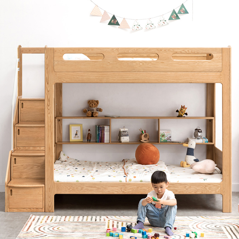 Full Solid Wood Oak Small Double-layer Children's Bed