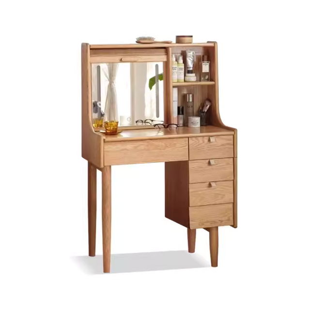 Solid Wood Storage Cabinet Integrated Bamboo Curtain Dressing Table