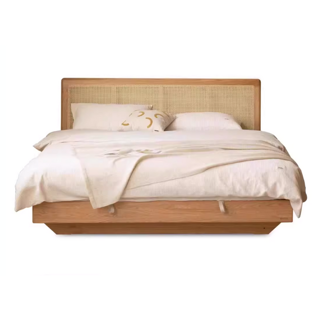 Oak rattan double storage bed