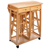 Mobile Breakfast Bar Table Set with 2 Stools in Natural
