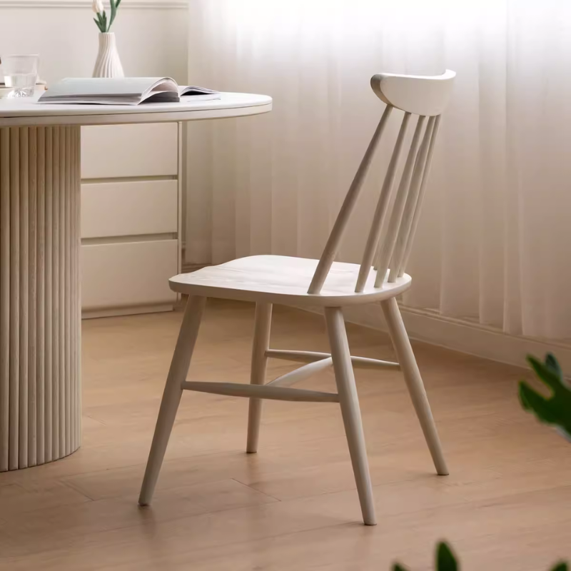 Solid Wood Cream Style White Dining Chair