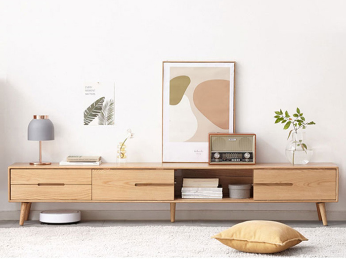 Modern Minimalist Small Apartment Oak Solid Wood Storage TV Cabinet