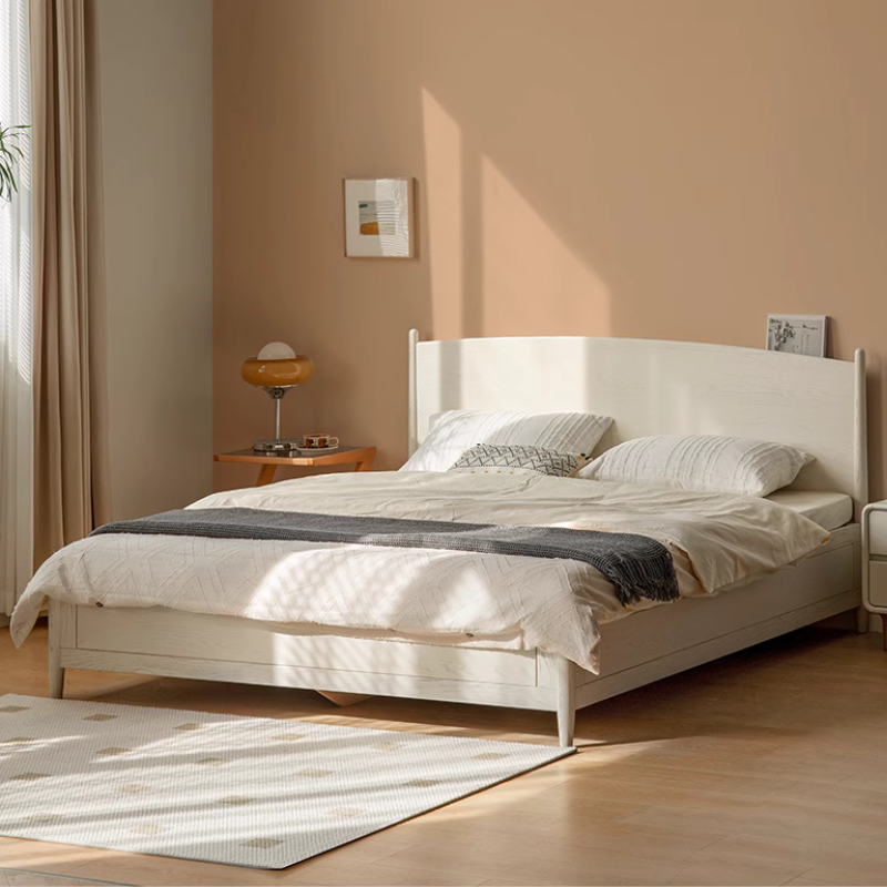 Solid Wood Bed White Cream Style Storage Bed