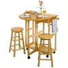 Mobile Breakfast Bar Table Set with 2 Stools in Natural