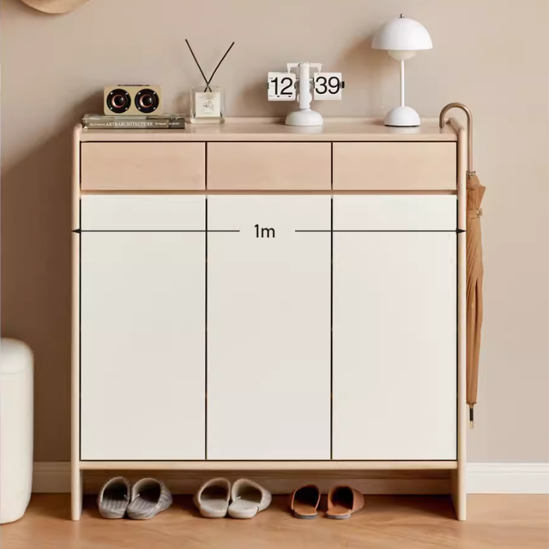 Solid Wood White Entry Shoe Cabinet