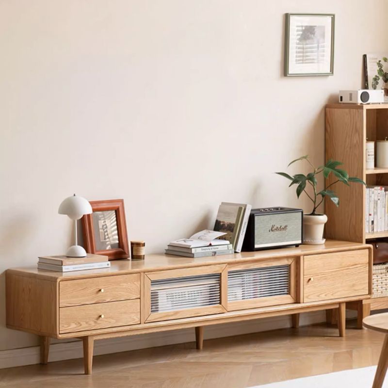 Sliding Door Solid Wood TV Cabinet