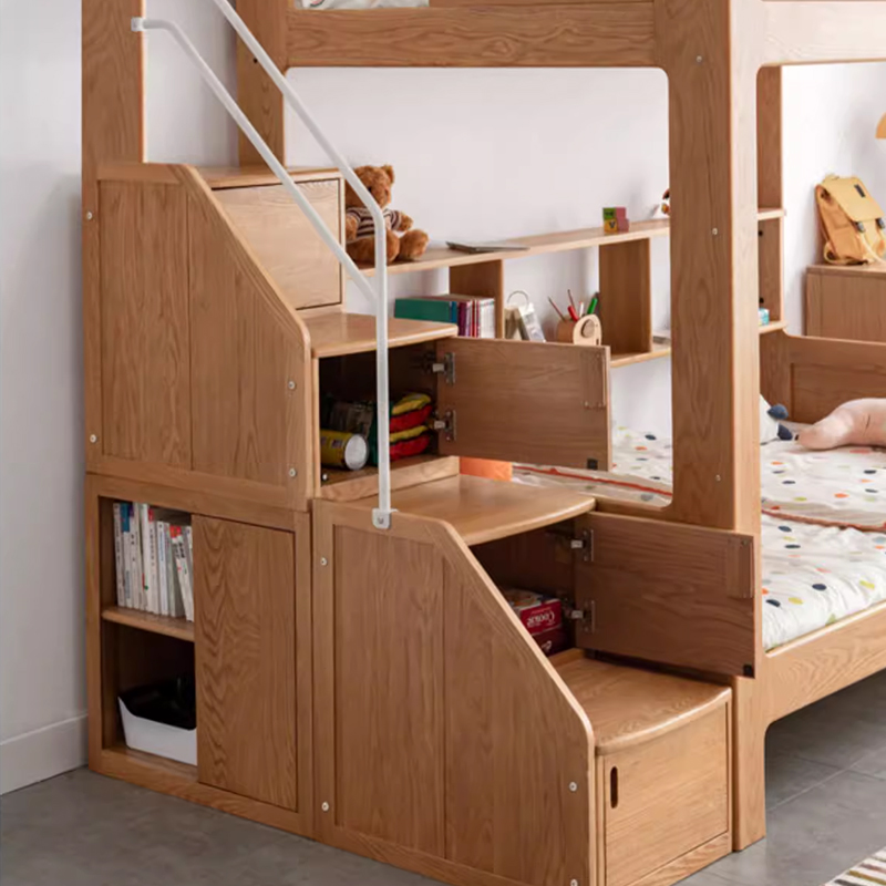 Full Solid Wood Oak Small Double-layer Children's Bed