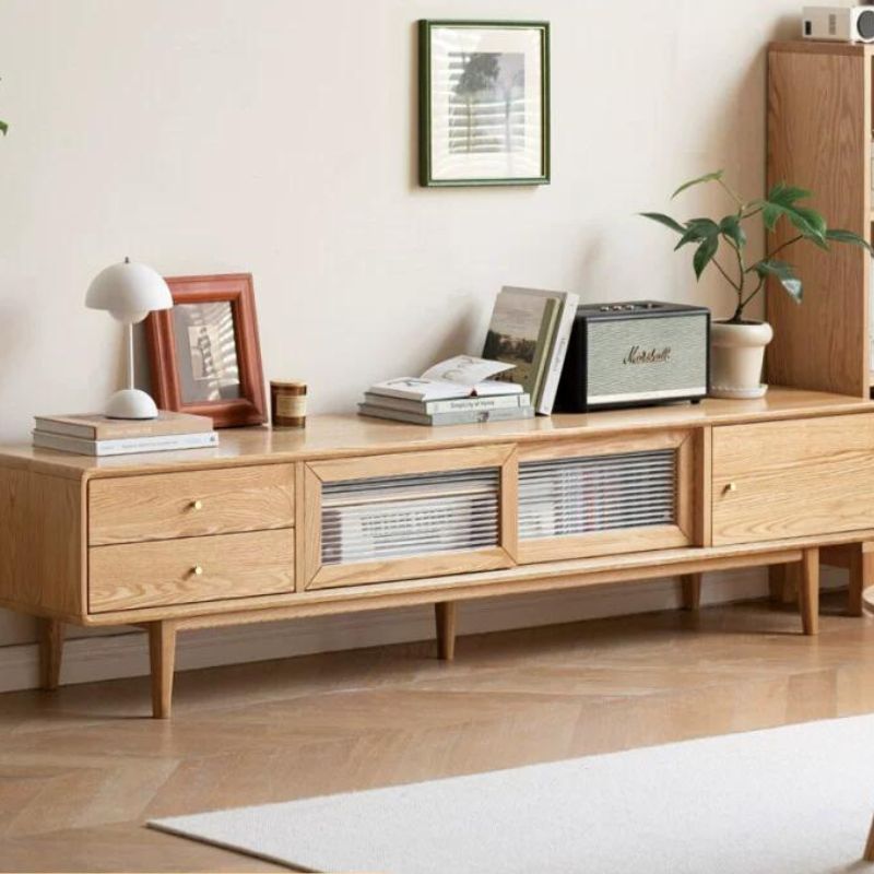 Sliding Door Solid Wood TV Cabinet