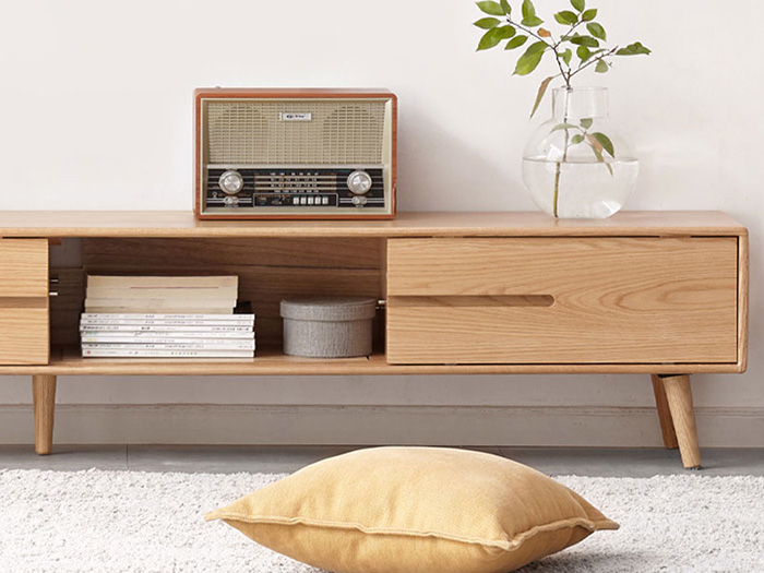 Modern Minimalist Small Apartment Oak Solid Wood Storage TV Cabinet