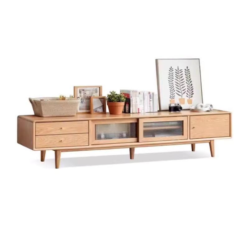 Sliding Door Solid Wood TV Cabinet