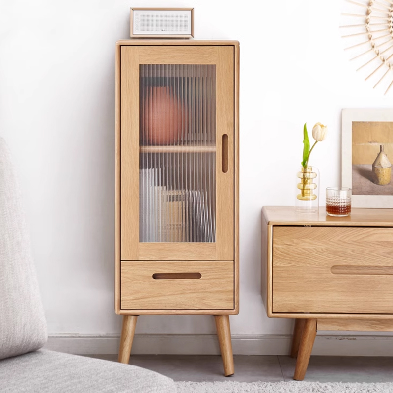 Nordic Oak Glass Door Side Cabinet