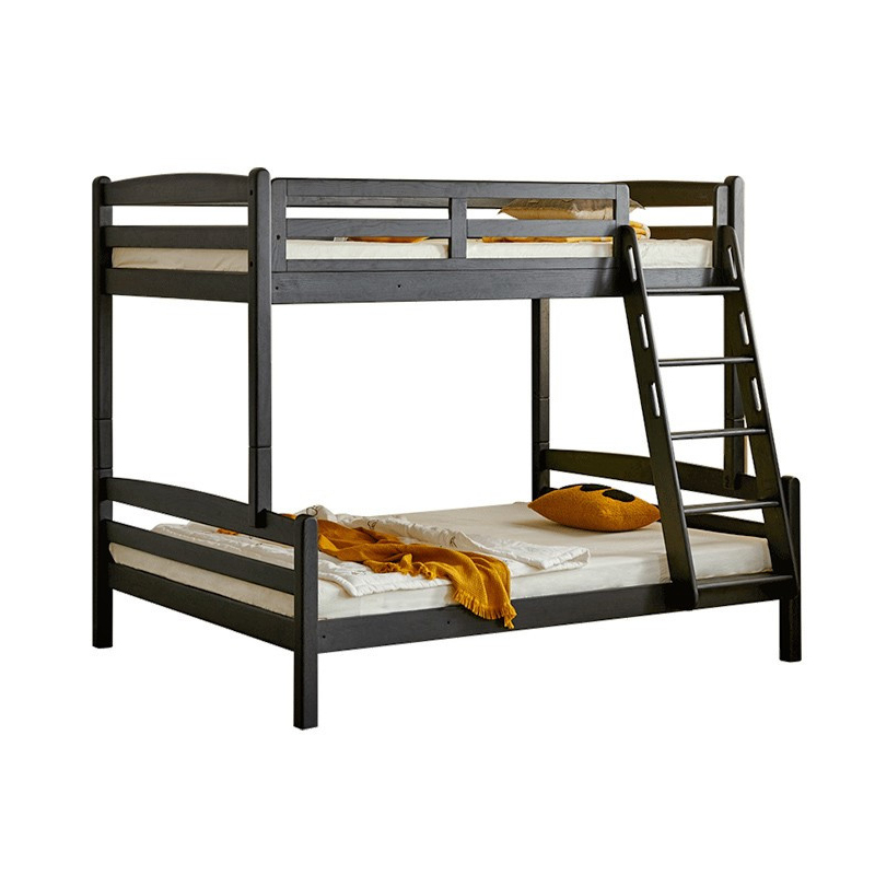 Full Solid Wood Black Detachable Double-layer Children's Bed