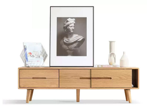 Modern Minimalist Small Apartment Oak Solid Wood Storage TV Cabinet
