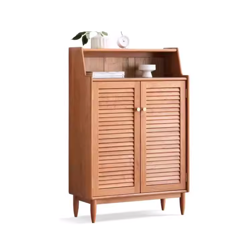 Cherry Wood Shutter Door Shoe Cabinet